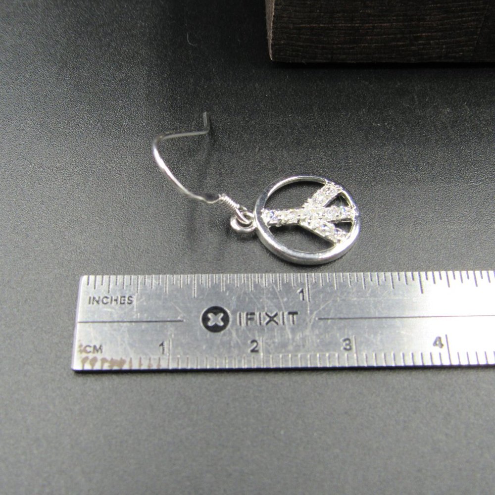 Sterling Silver Cubic Zirconia Peace Sign Earrings - Picture 5 of 6